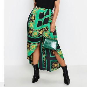 Plus Floral Chain Print Wrap Midi Skirt